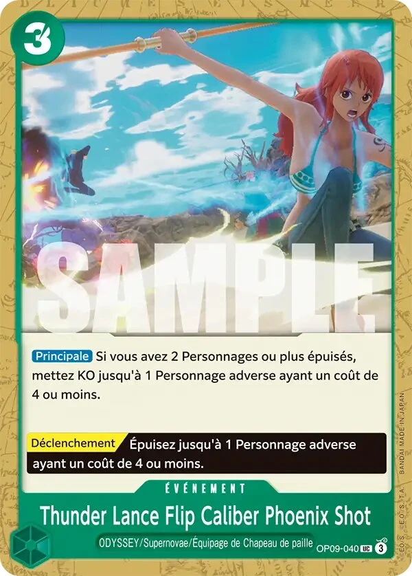 Carte One Piece française OP09-040 Thunder Lance Flip Caliber Phoenix Shot