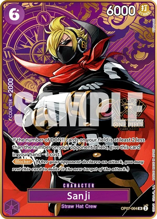 Carte One Piece anglaise Sanji OP07-064 SR
