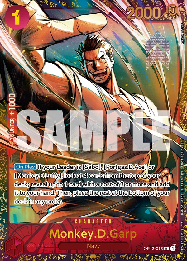 Carte One Piece anglaise Monkey.D.Garp OP13-016 R