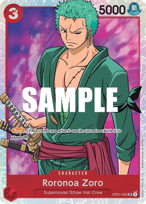 Carte One Piece anglaise Roronoa Zoro OP01-025 SR