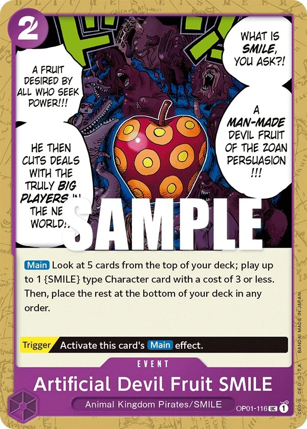 Carte One Piece anglaise Artificial Devil Fruit SMILE OP01-116 UC