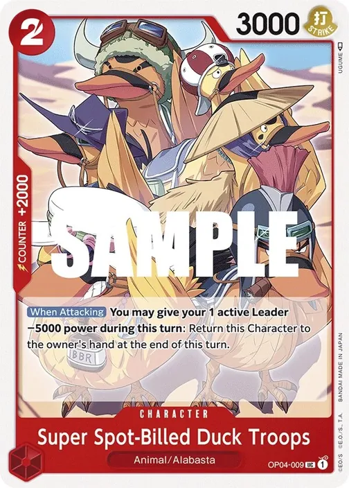 Carte One Piece anglaise OP04-009 Super Spot-Billed Duck Troops