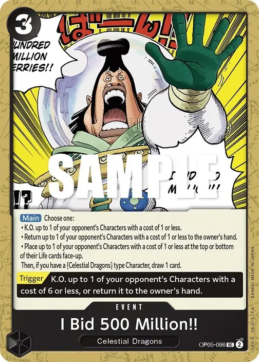 Carte One Piece anglaise OP05-096 I Bid 500 Million!!