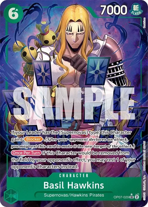 Carte One Piece anglaise OP07-029 Basil Hawkins (version 2)