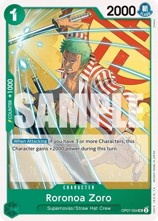 Carte One Piece anglaise OP07-034 Roronoa Zoro