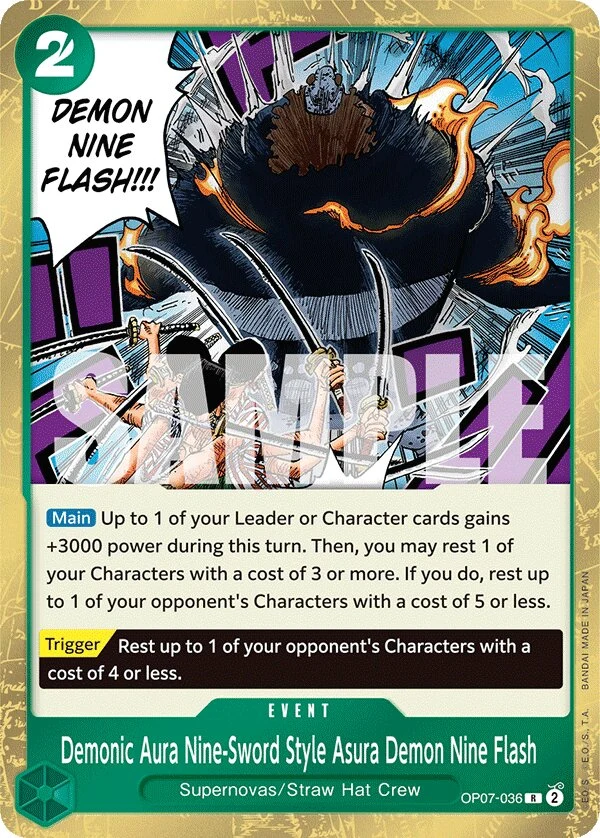 Carte One Piece anglaise Demonic Aura Nine-Sword Style Asura Demon Nine Flash OP07-036 R