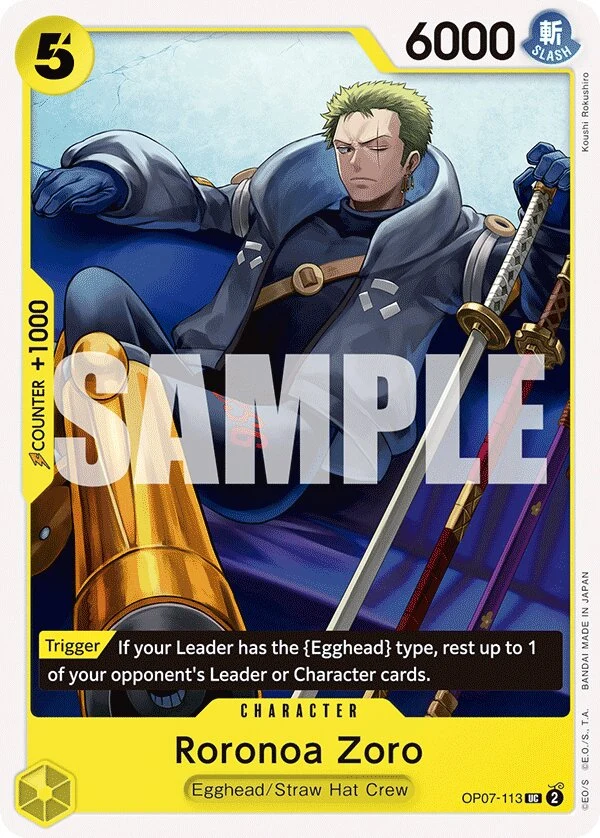 Carte One Piece anglaise Roronoa Zoro OP07-113 UC