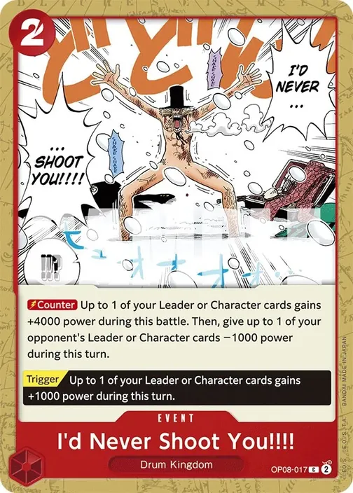 Carte One Piece anglaise OP08-017 I'd Never Shoot You!!!!