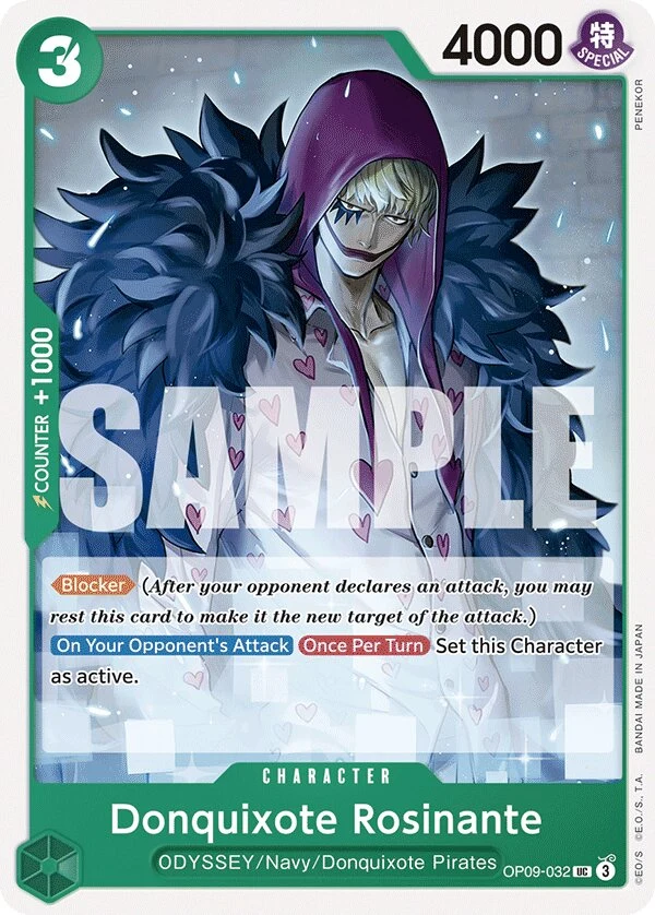 Carte One Piece anglaise Donquixote Rosinante OP09-032 UC