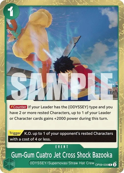 Carte One Piece anglaise OP09-039 Gum-Gum Cuatro Jet Cross Shock Bazooka