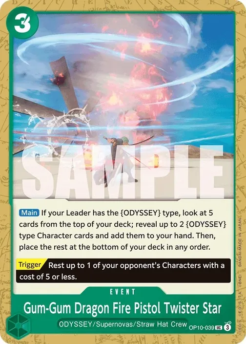 Carte One Piece anglaise OP10-039 Gum-Gum Dragon Fire Pistol Twister Star
