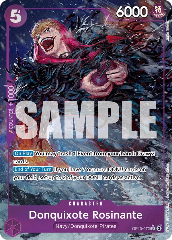 Carte One Piece anglaise Donquixote Rosinante OP10-072 SR