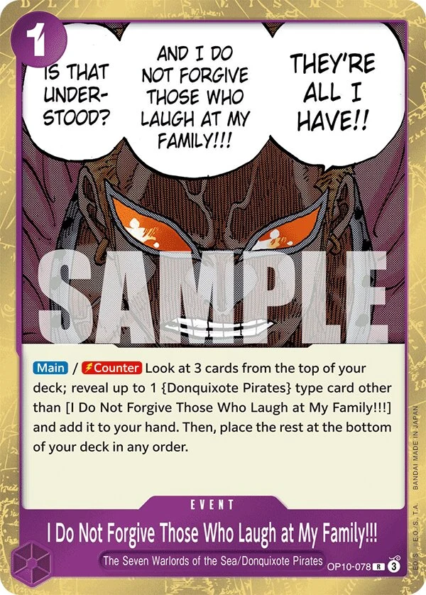 Carte One Piece anglaise I Do Not Forgive Those Who Laugh at My Family!!! OP10-078 R