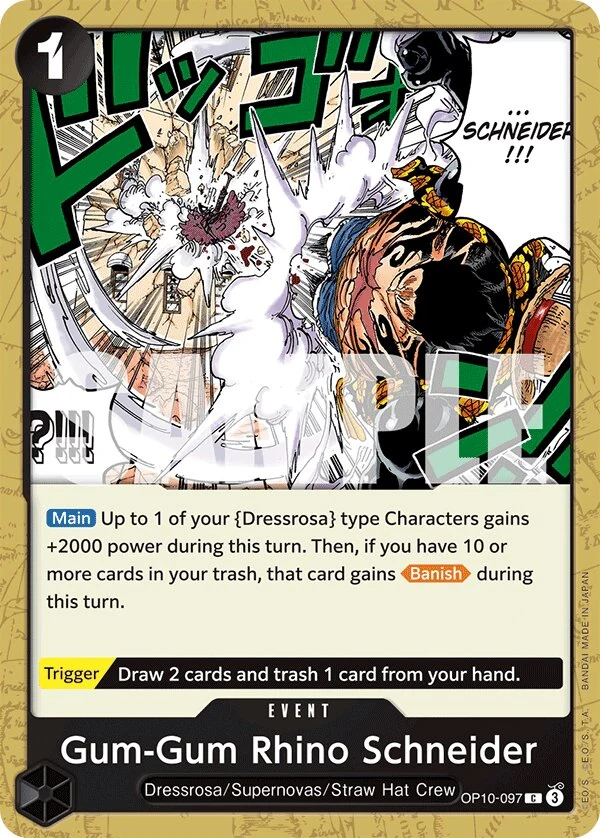 Carte One Piece anglaise Gum-Gum Rhino Schneider OP10-097 C