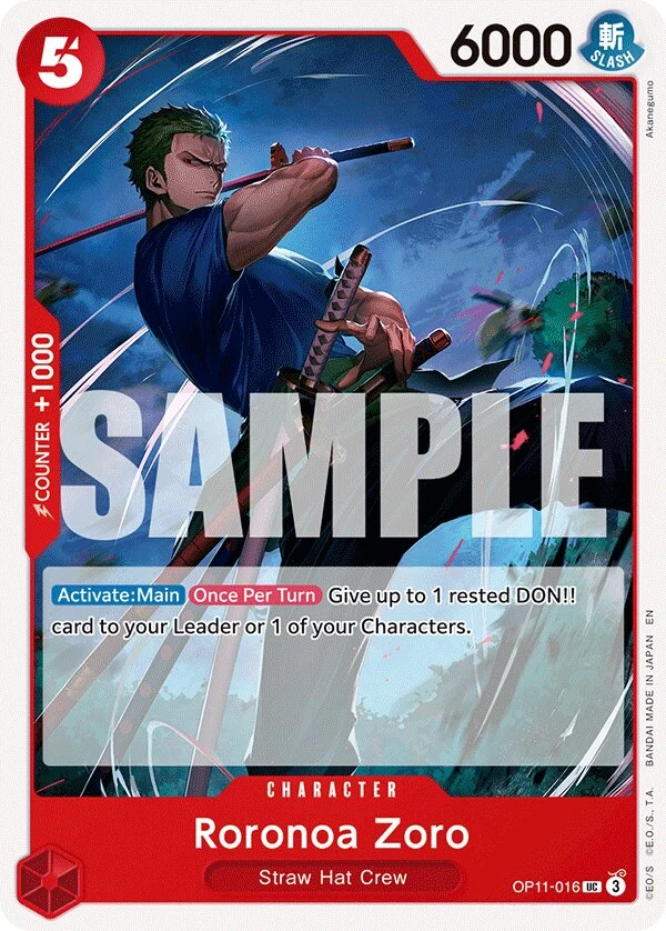 Carte One Piece anglaise Roronoa Zoro OP11-016 UC