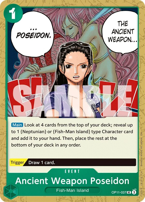 Carte One Piece anglaise Ancient Weapon Poseidon OP11-037 UC