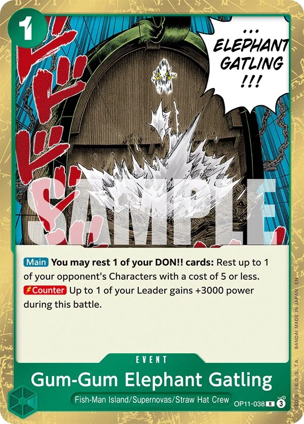 Carte One Piece anglaise Gum-Gum Elephant Gatling OP11-038 R