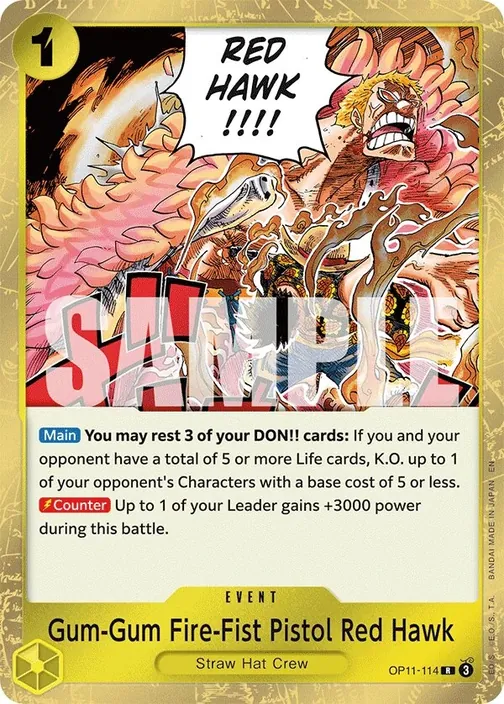 Carte One Piece anglaise OP11-114 Gum-Gum Fire-Fist Pistol Red Hawk
