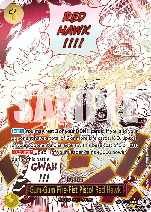 Carte One Piece anglaise OP11-114 Gum-Gum Fire-Fist Pistol Red Hawk (version 2)