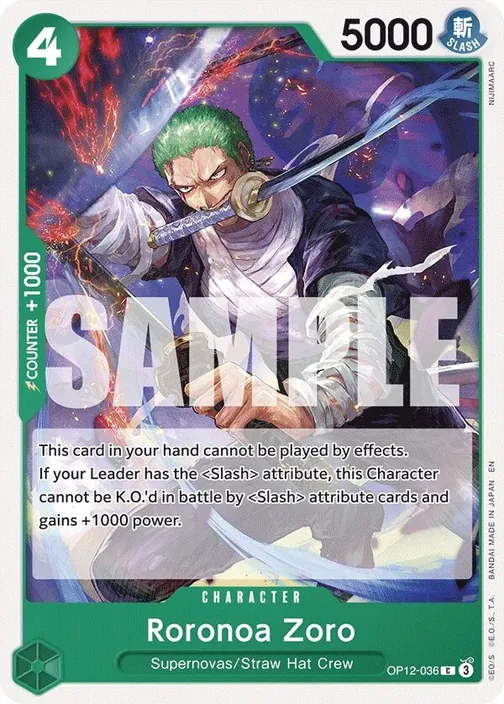 Carte One Piece anglaise OP12-036 Roronoa Zoro