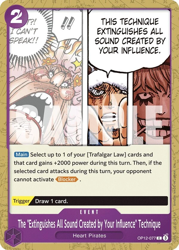 Carte One Piece anglaise The "Extinguishes All Sound Created by Your Influence" Technique OP12-077 C