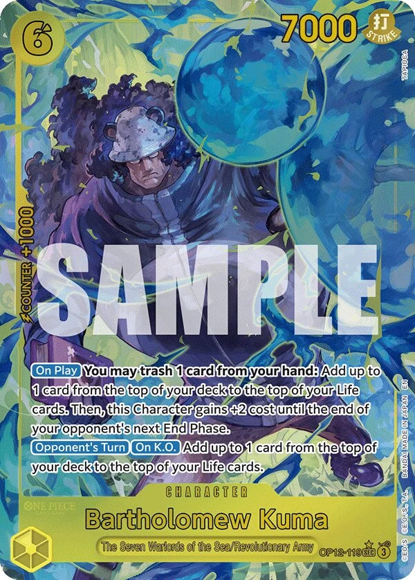 Carte One Piece anglaise Bartholomew Kuma OP12-119 SEC