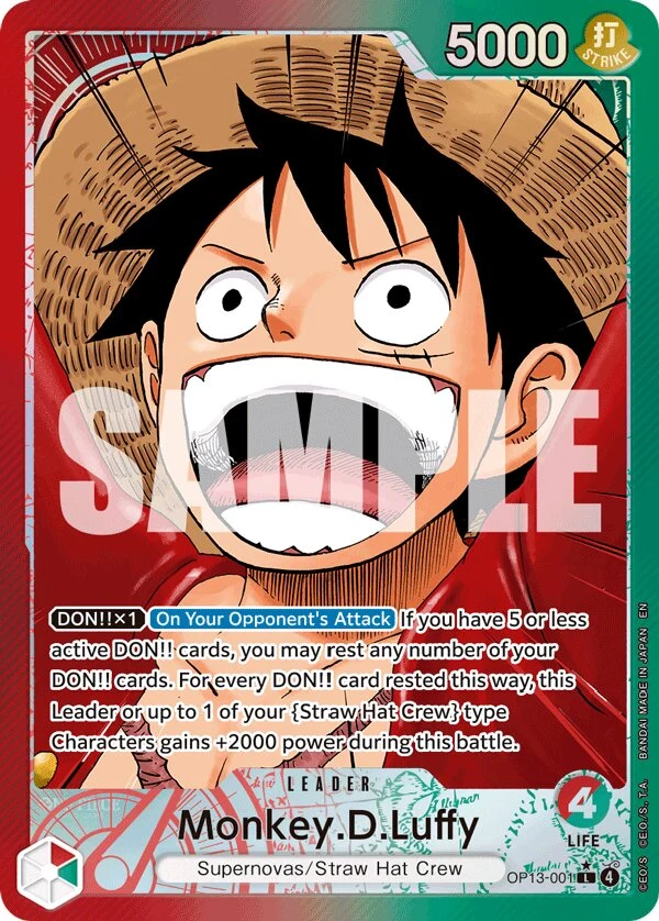Carte One Piece anglaise Monkey.D.Luffy OP13-001 L