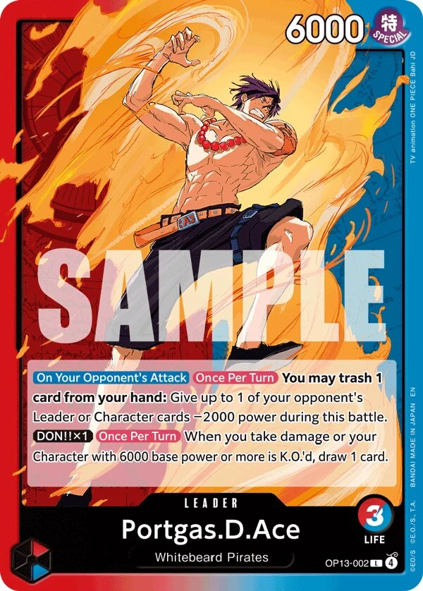Carte One Piece anglaise Portgas.D.Ace OP13-002 L