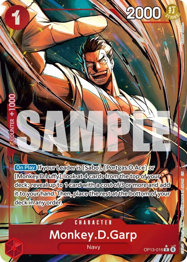 Carte One Piece anglaise Monkey.D.Garp OP13-016 R
