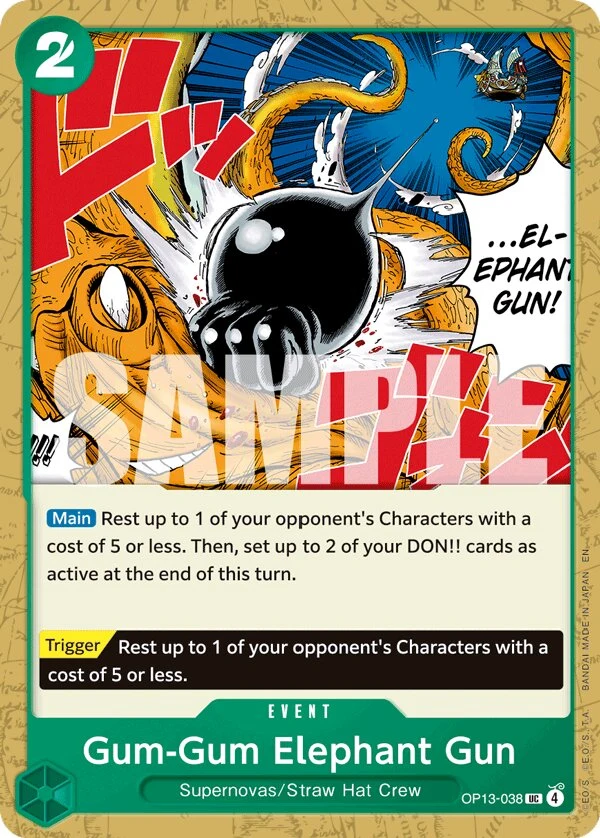 Carte One Piece anglaise Gum-Gum Elephant Gun OP13-038 UC