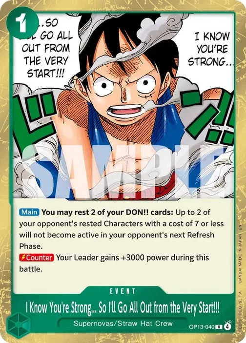 Carte One Piece anglaise OP13-040 I Know You're Strong... So I'll Go All Out from the Very Start!!!