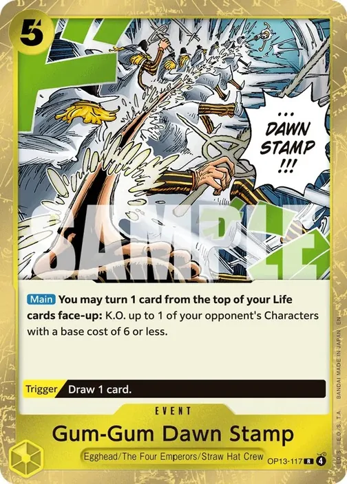 Carte One Piece anglaise OP13-117 Gum-Gum Dawn Stamp