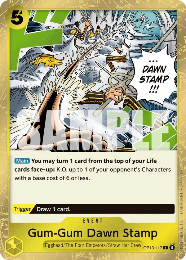 Carte One Piece anglaise Gum-Gum Dawn Stamp OP13-117 R