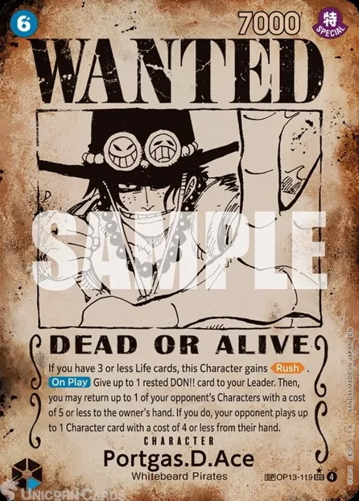 Carte One Piece anglaise OP13-119 Portgas.D.Ace (version 5)