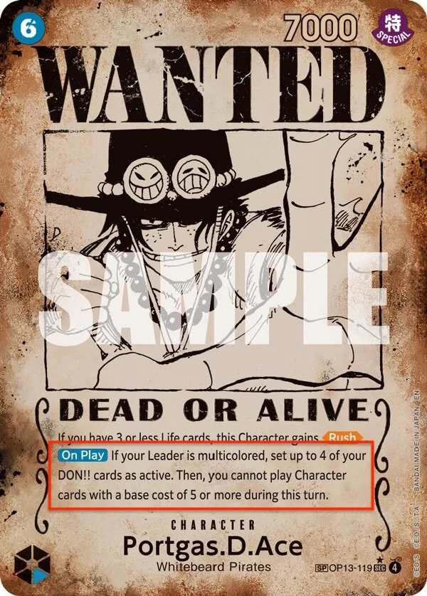 Carte One Piece anglaise Portgas.D.Ace (Error) OP13-119 SP