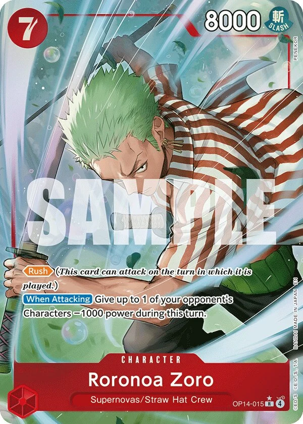 Carte One Piece anglaise Roronoa Zoro OP14-015 R