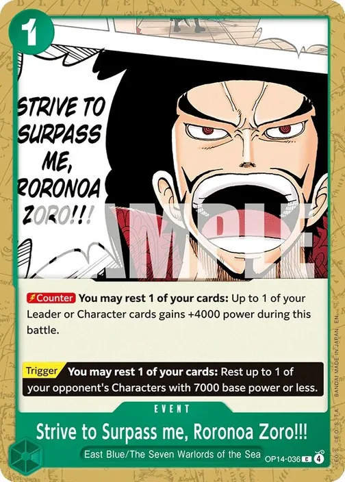 Carte One Piece anglaise OP14-036 Strive to Surpass me, Roronoa Zoro!!!