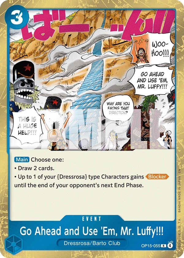 Carte One Piece anglaise Go Ahead and Use 'Em, Mr. Luffy!!! OP15-055 R