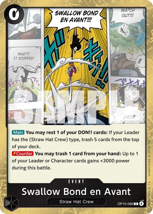 Carte One Piece anglaise OP15-096 Swallow Bond en Avant