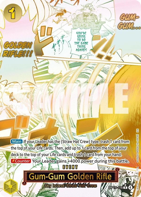 Carte One Piece anglaise Gum-Gum Golden Rifle OP15-116 R