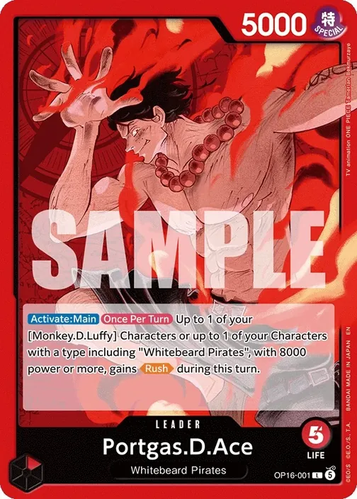 Carte One Piece anglaise OP16-001 Portgas.D.Ace