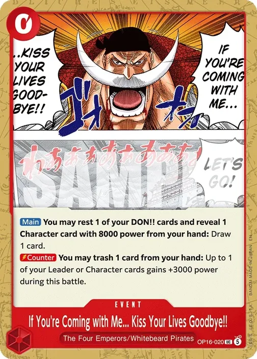 Carte One Piece anglaise OP16-020 If You're Coming with Me... Kiss Your Lives Goodbye!!