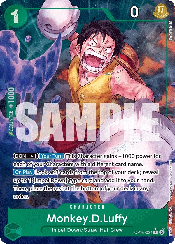 Carte One Piece anglaise Monkey.D.Luffy OP16-034 R
