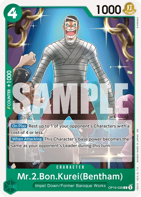 Carte One Piece anglaise Mr.2.Bon.Kurei(Bentham) OP16-036 C