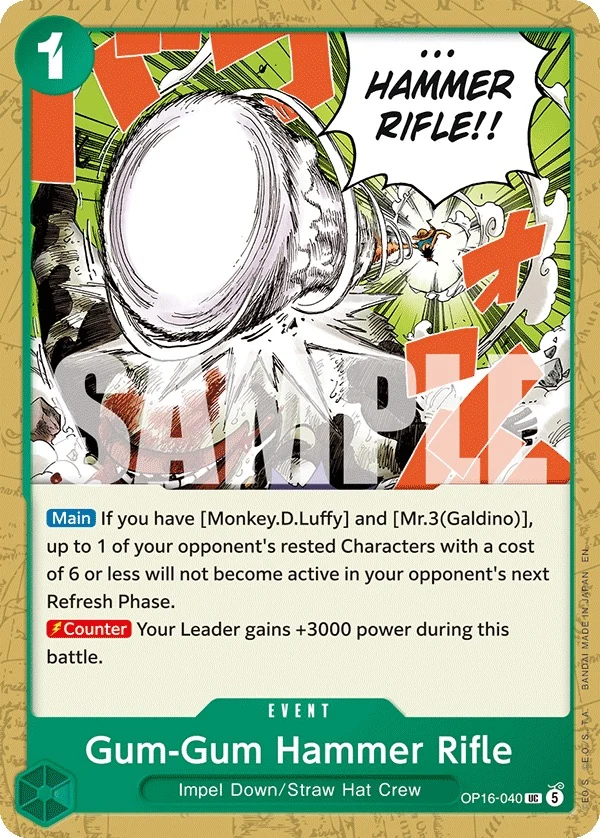 Carte One Piece anglaise Gum-Gum Hammer Rifle OP16-040 UC