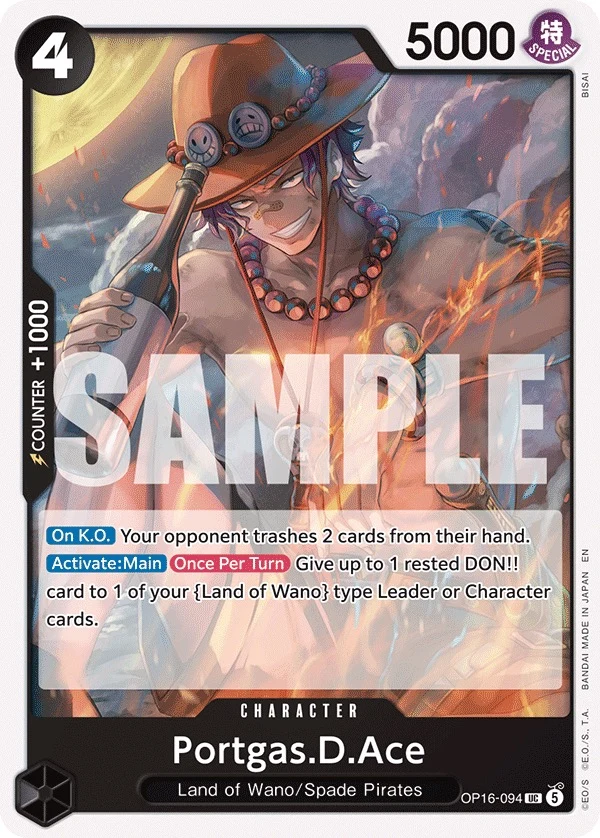Carte One Piece anglaise Portgas.D.Ace OP16-094 UC