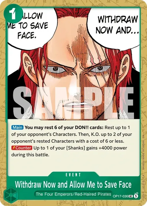 Carte One Piece anglaise OP17-036 Withdraw Now and Allow Me to Save Face