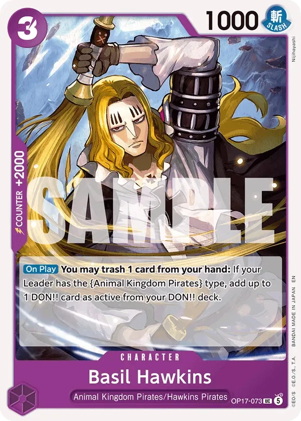 Carte One Piece anglaise Basil Hawkins OP17-073 UC