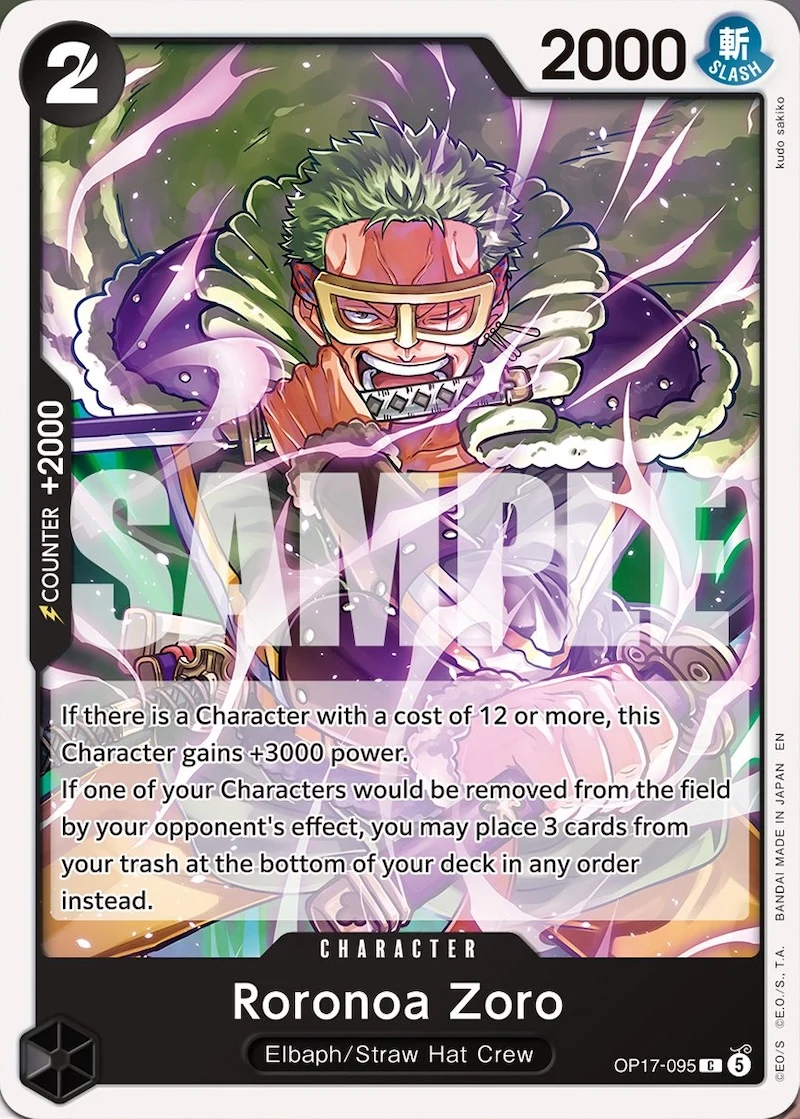 Carte One Piece anglaise Roronoa Zoro OP17-095 C
