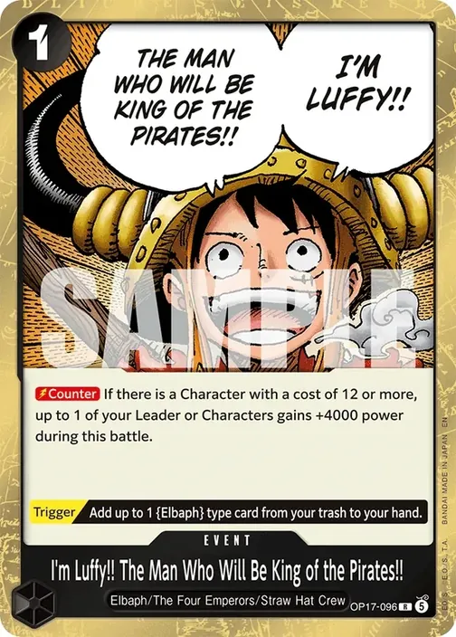 Carte One Piece anglaise OP17-096 I'm Luffy!! The Man Who Will Be King of the Pirates!!